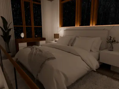 Winter House Blender Scene - NIGHT 3D model