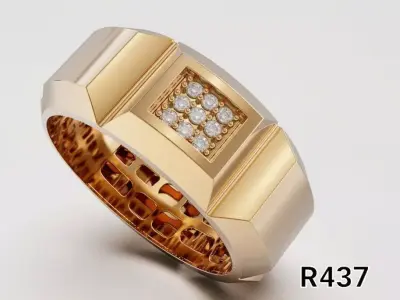 A ring with a geometric design and a central diamond 3D print model