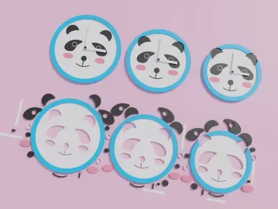 Cartoon Cute Panda Clock Puzzle 3D model