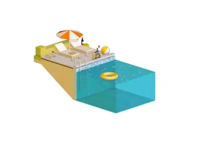 isometric Relax pool on the sun loungers Low-poly 3D model