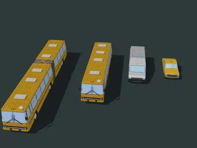 A set of urban passenger transport Low-poly 3D model