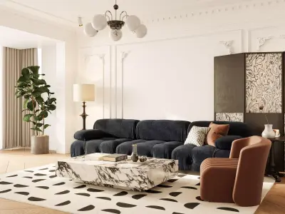 French Retro Style Living Room 3D Model 3D model