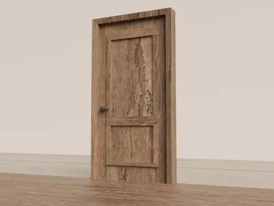 Animated Wooden Door Low-poly 3D model