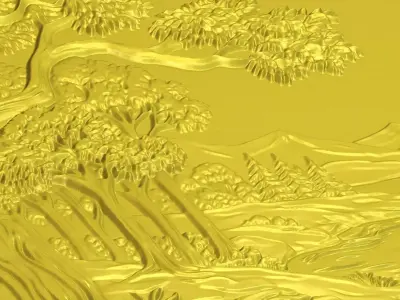 Modern Landscape Relief Panel Wall Decor Set STL Mural CNC 321 3D model