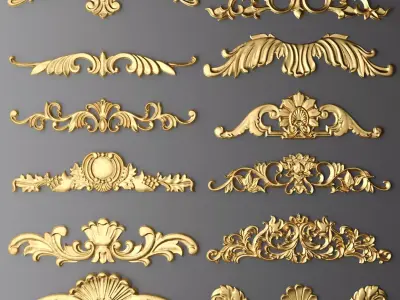 Cartouches SET 5 of gold ornaments 3D model