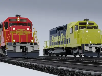 EMD-SD70ACe Santa Fe Locomotion with rails 3D model