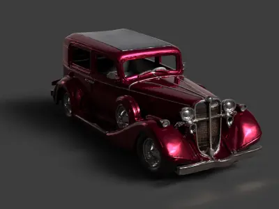 Chinese red vintage car   Low-poly 3D model
