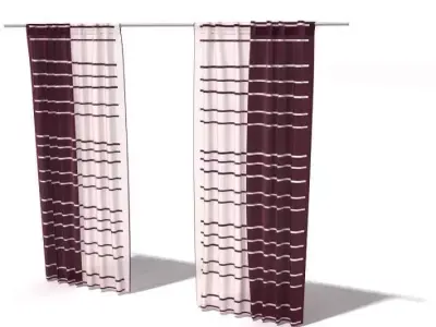 Striped Red And White Curtains 3D model