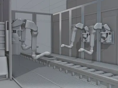 Robotic Arms Paint Booth 3D model