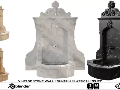 Vintage Stone Wall Fountain Classical Relief Low-poly 3D model