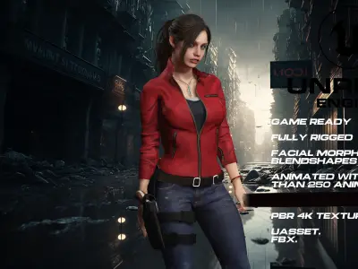 Claire redfield full rigged - game ready - animated 3D model