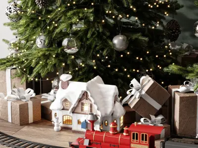 Christmas set 2 trees in window 3D model