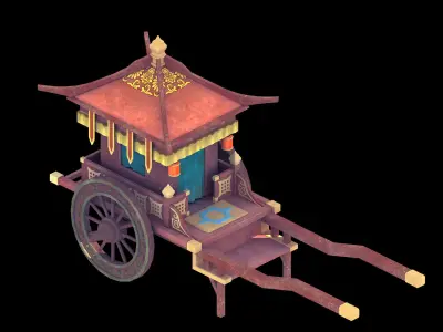 Game Chinese ancient - red carriage 3D model