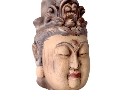 Antique Wood Quan Yin Head 3D model