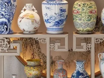 Chinese and white blue porcelain 3D model