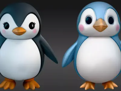 Penguin Toy  Articulated 3D Print Model Two Model Pack Low-poly 3D model