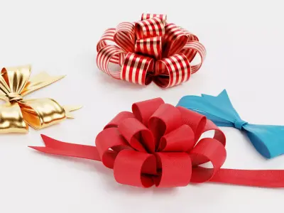 Ribbon Bow Collection - 4 Decorative Gift Wrapping Ornaments 3D model