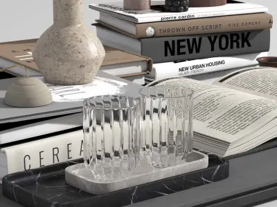 Decorative set 1 coffee table with books Low-poly 3D model