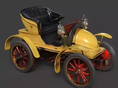 Yellow Vintage buggy  car figure  Low-poly 3D model