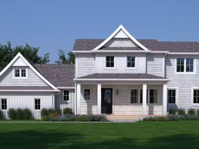 Modern American Farmhouse Exterior House 3D Model  Low-poly 3D model