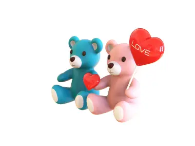 Valentines Day Teddy Bear With Heart Decorate Toys 3D model