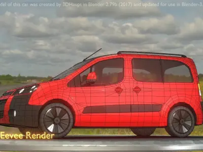 City Car 38 Utility Vehicles Van Type-D Red Low-poly 3D model
