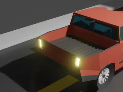 Low Poly PickUp car driving on road Low-poly 3D model