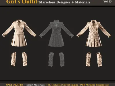 Girls Outfit- MD-Clo3d - Smart Material -Textures - OBJ - FBX 3D model