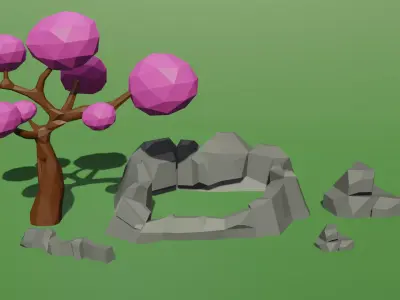 Low Poly Tree and Rocks Free low-poly 3D model