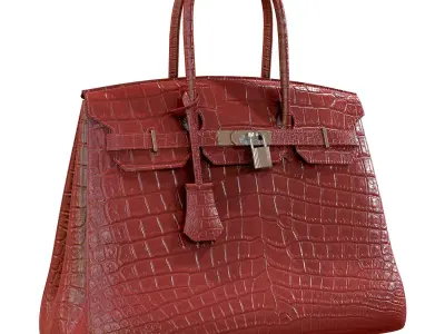 Hermes Birkin Bag Red Crocodile Leather Low-poly 3D model