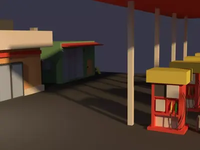 Low Poly Gas Station Low-poly 3D model