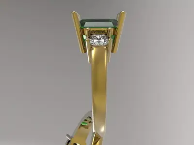 STL 3D Ring Central Emerald and Side Diamonds jr00291 3D print model