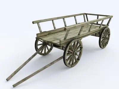 wooden cart flower pot 3D model