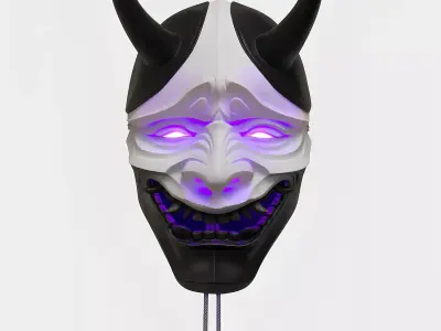  Japanese neon Cyberpunk Yokai Purple Nipponese mask toy 3D print model