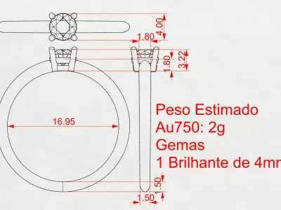 Solitaire Ring with thin shank 3D print model