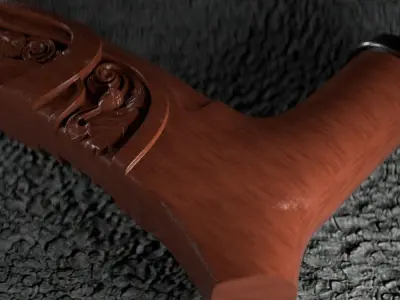 Cane-handle ornately carved wooden handle 3D print model