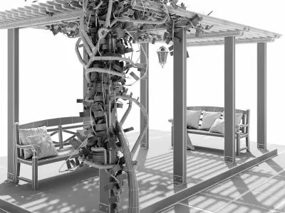 Painted Wooden Pergola  3D model