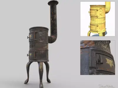 Old Stove Low Poly PBR Low-poly 3D model