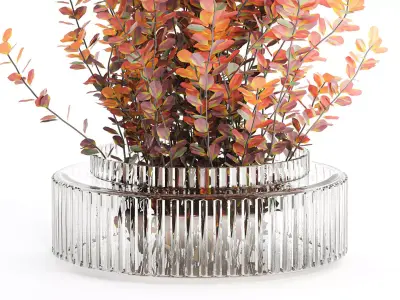 Bouquet of autumn flowers barberry branches glass vase 632 3D model