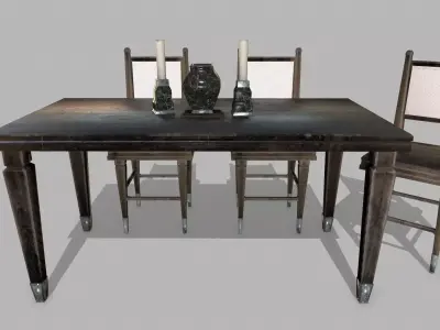 Table Set wooden chair Low-poly 3D model