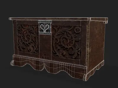 Small Rustic Medieval Wooden Chest Low-poly 3D model