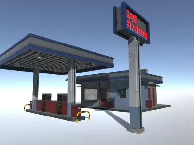 Gas Station Low-poly 3D model