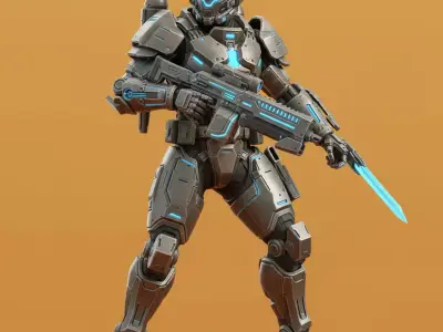 Grimdark Sci-Fi Heavy Infantry Miniature STL Free 3D model