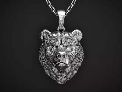 A BRUTAL MEN S PENDANT WITH A BEAR S HEAD Printable Model 3D print model