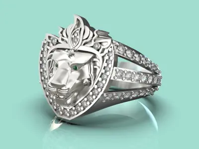 Lion face ring for setting gemstones for 3d printing 3D print model