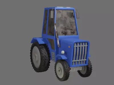 Low Poly Tractor orange Low-poly 3D model