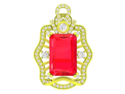 Luxury Emerald Cut Gemstone Pendant with Pave Diamond Frame 4257 3D print model