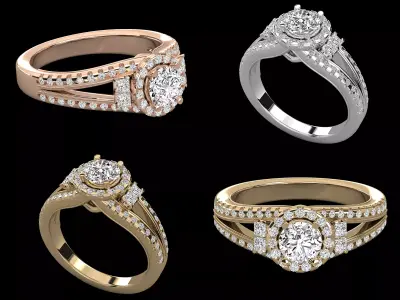 Luxury Halo Diamond Ring CAD Design Collection for Jewellery   3D print model