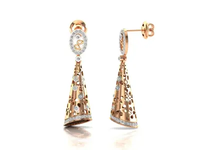 gold diamond women earrings 3D print model