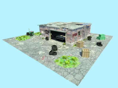 old garage low poly scene Low-poly 3D model